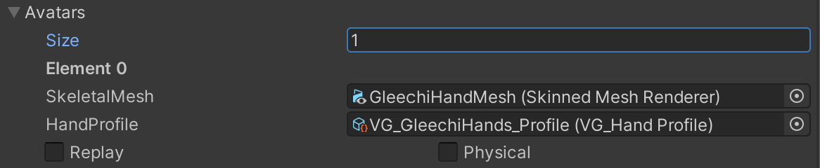 Unity hand model.