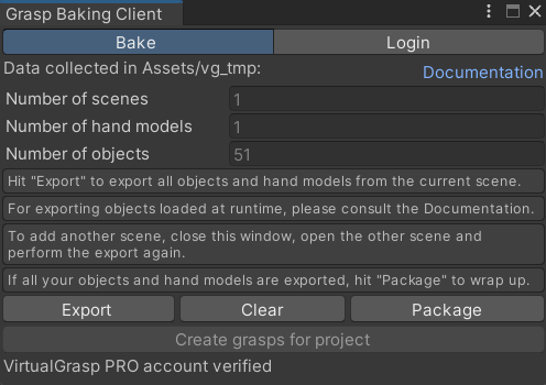 Baking Client in Unity - Bake Tab.