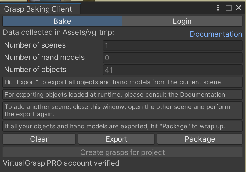 Baking Client in Unity - Bake Tab.