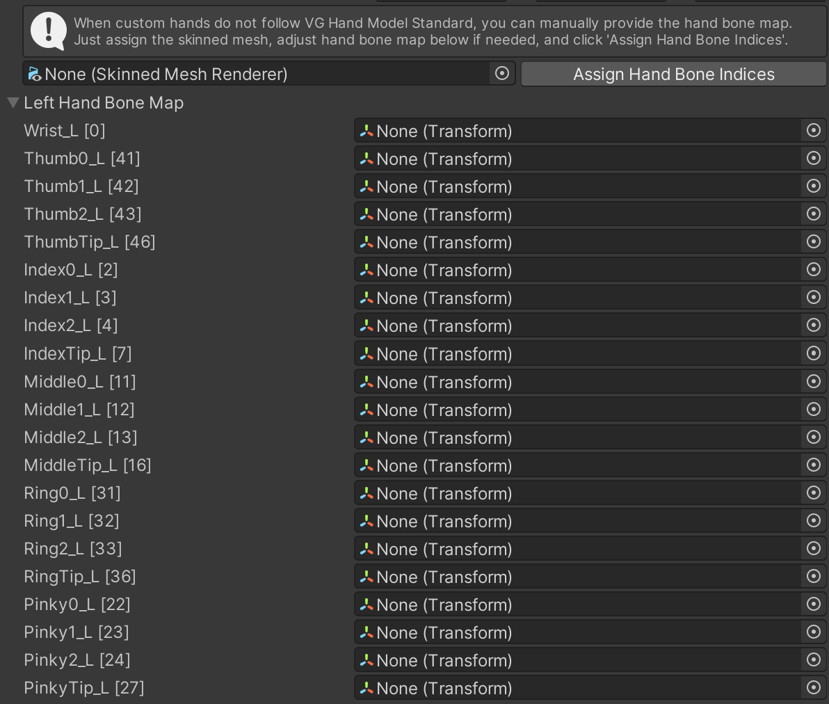 Hand Bone Indices in VG_HandProfile in Unity.