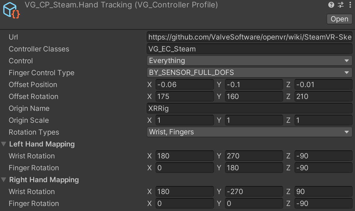 VG Controller profile in Unity.