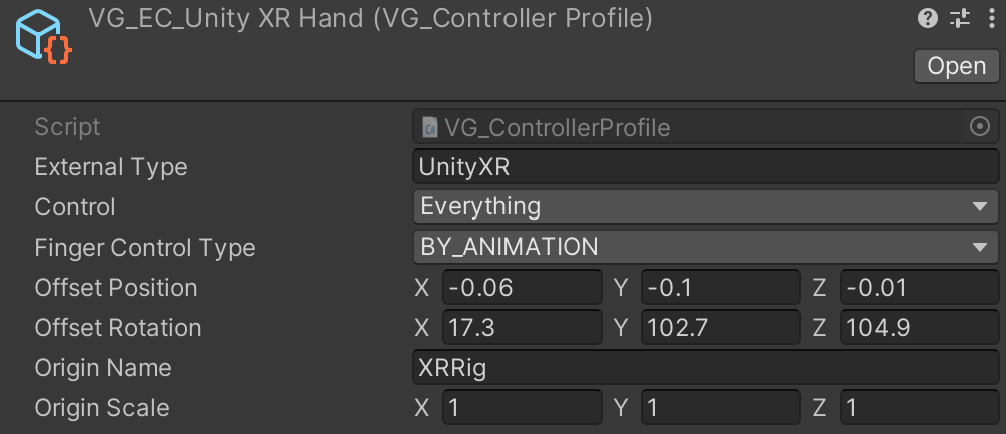 VG Controller profile in Unity.