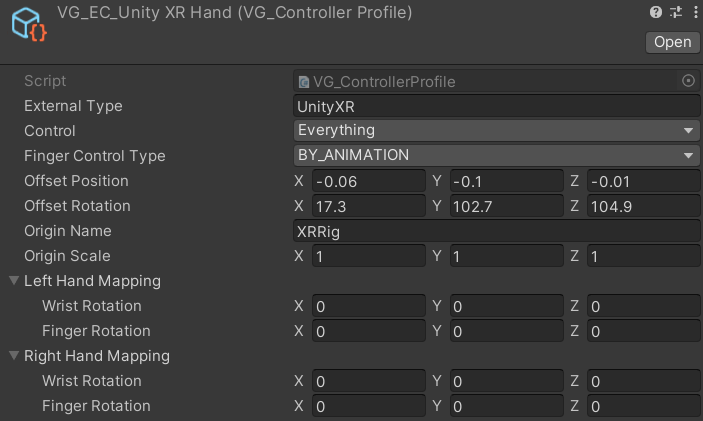 VG Controller profile in Unity.