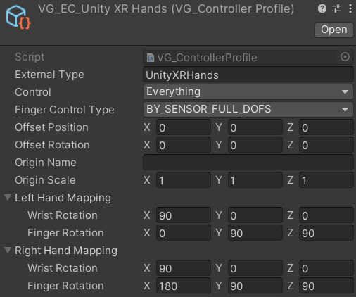 VG Controller profile in Unity.