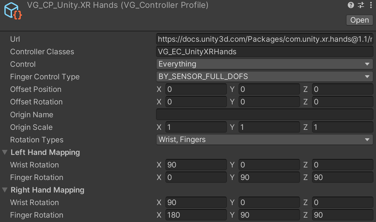 VG Controller profile in Unity.