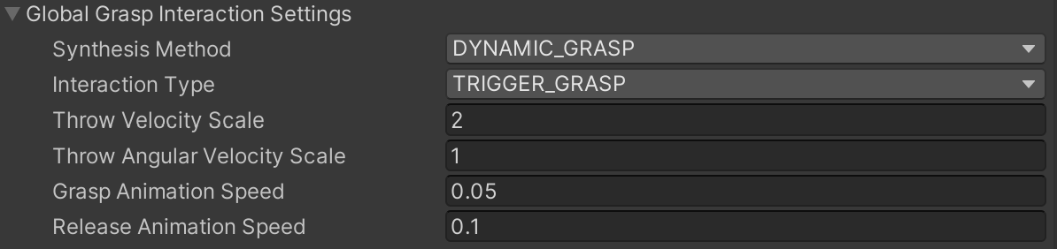 VG global grasp interaction settings.