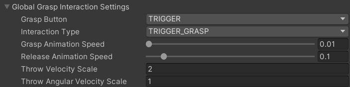VG Global Grasp Interaction Settings