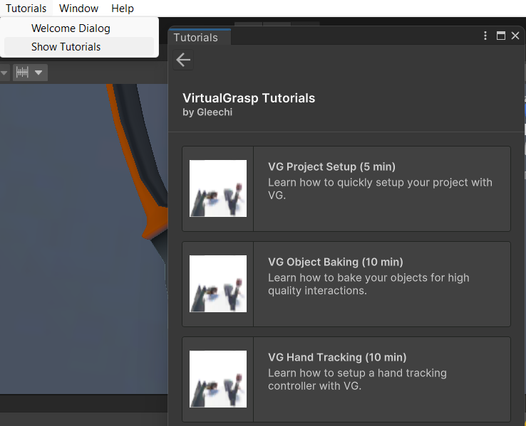 VirtualGrasp In-Editor Tutorials.